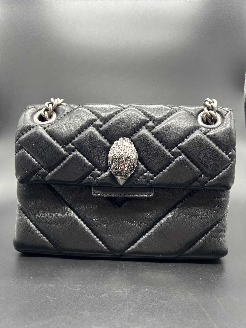 Kurt Geiger London Black Leather Kensington Mini Crossbody Eagle Head Chain Bag